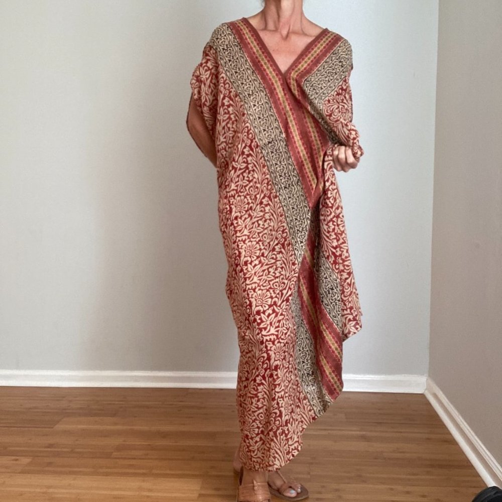 Block Print Caftan Size Free Rust, Tan & Black